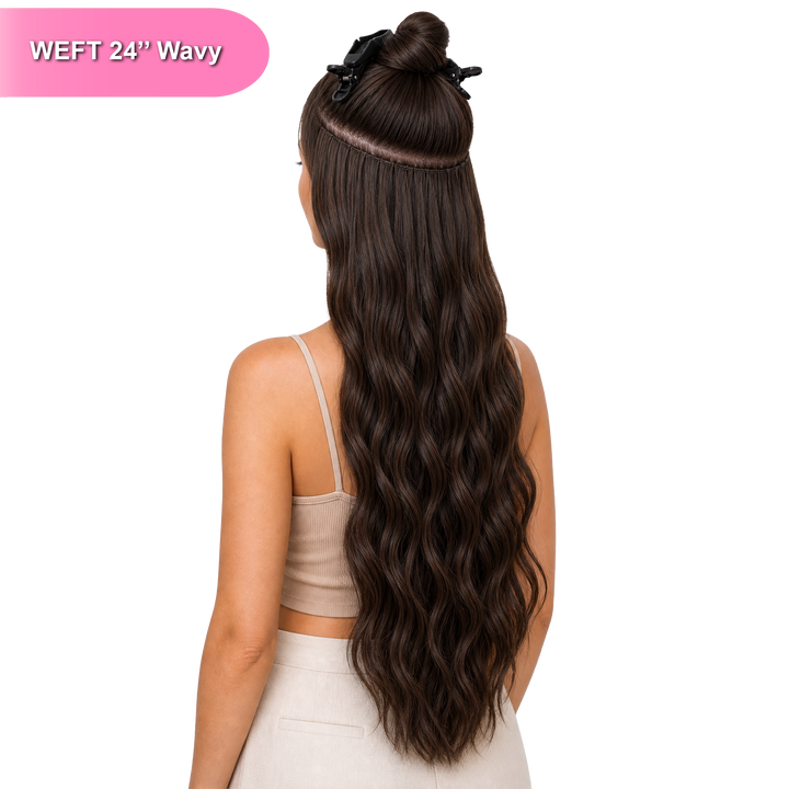 Weft 24 Inch Wavy 100% Full Cuticle Hair Extensions